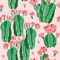 Cacti, succulents, exotic plants repeating pattern, ornament.